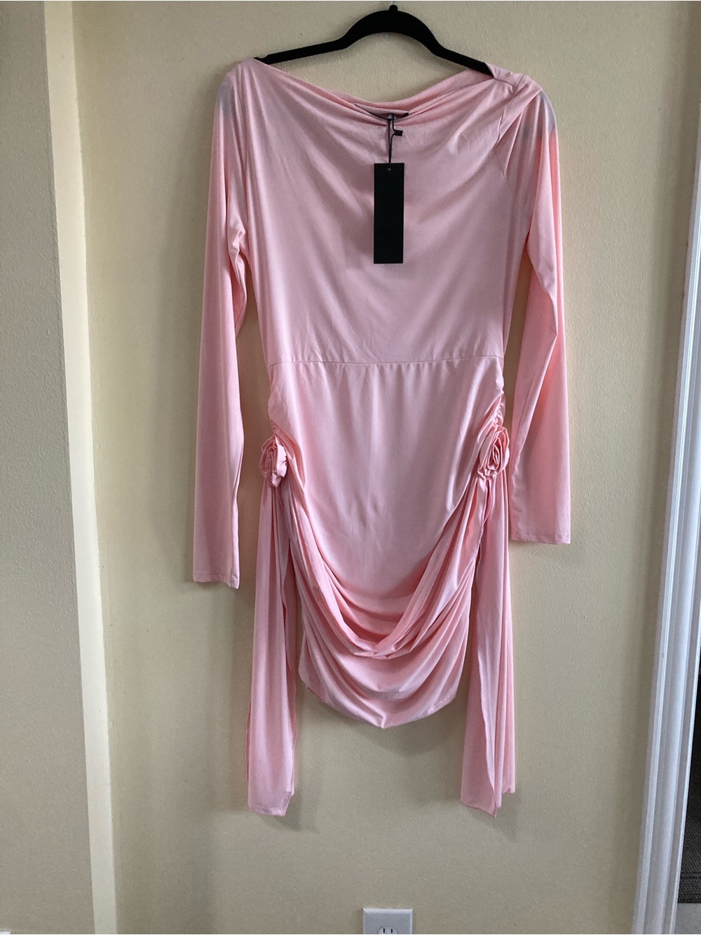 Lioness Light Pink Long-Sleeve Drape Dress with Rosette Details